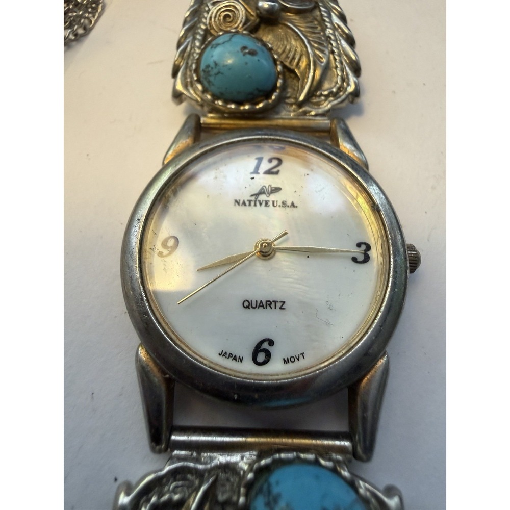 Vintage Native USA Quartz Watch Women Silver MOP Japan Analog